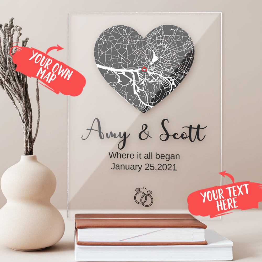 Personalised Coordinates Date Names Acrylic Map Plaque Where We First 