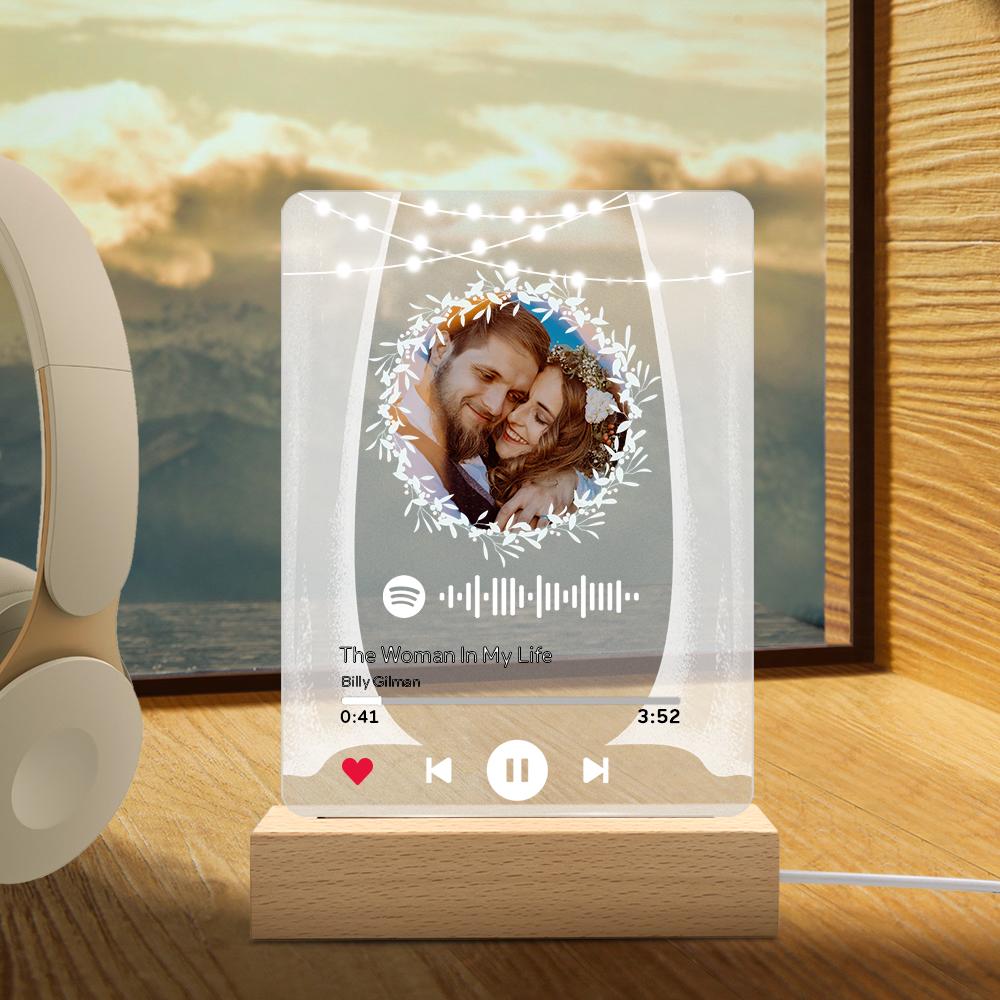 Custom Photo Marry Me Circular Scannable Spotify Code Music Plaque Night Light Personalised Acrylic Photo Frame