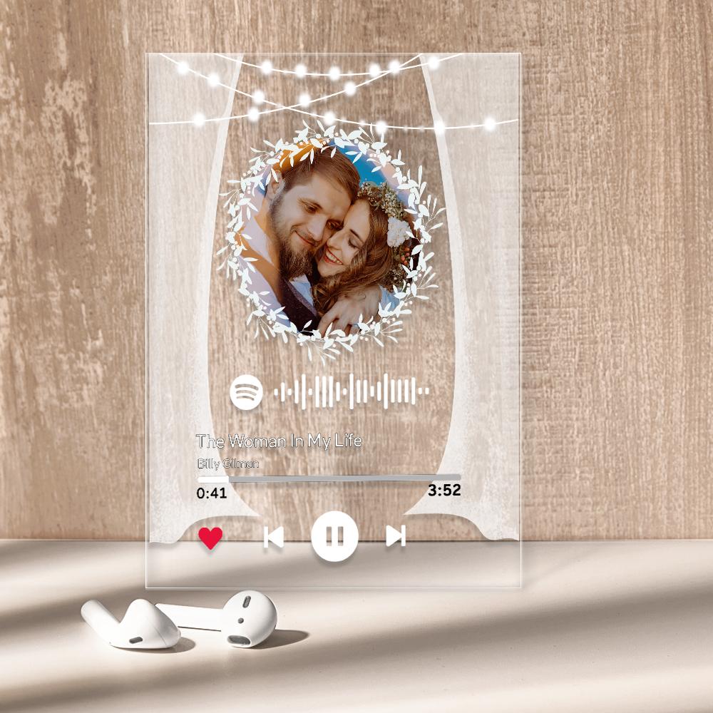 Custom Photo Marry Me Circular Scannable Spotify Code Music Plaque Night Light Personalised Acrylic Photo Frame