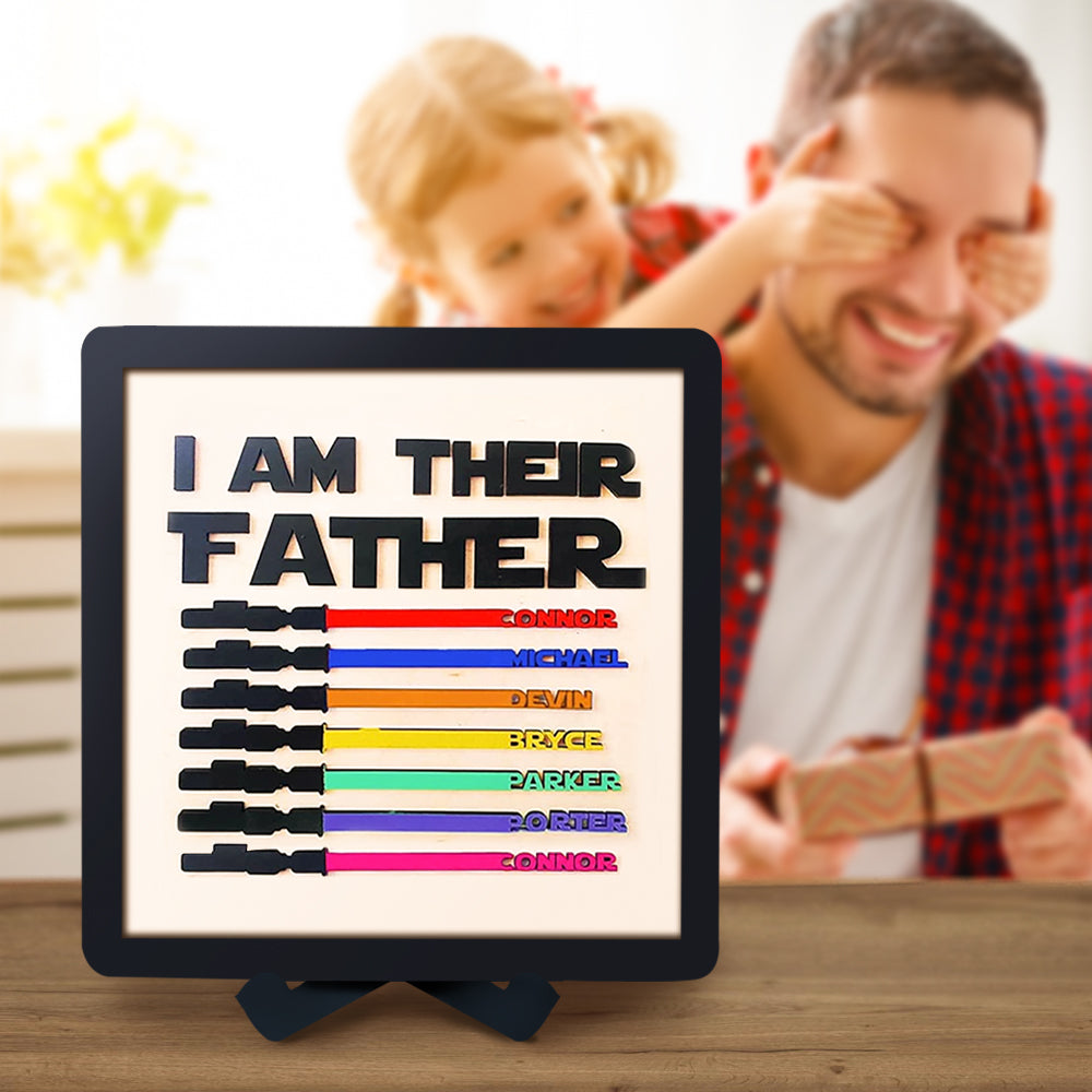 Custom Name Light Saber "I AM THEIR FATHER" Wooden Sign for Father's Day Gifts