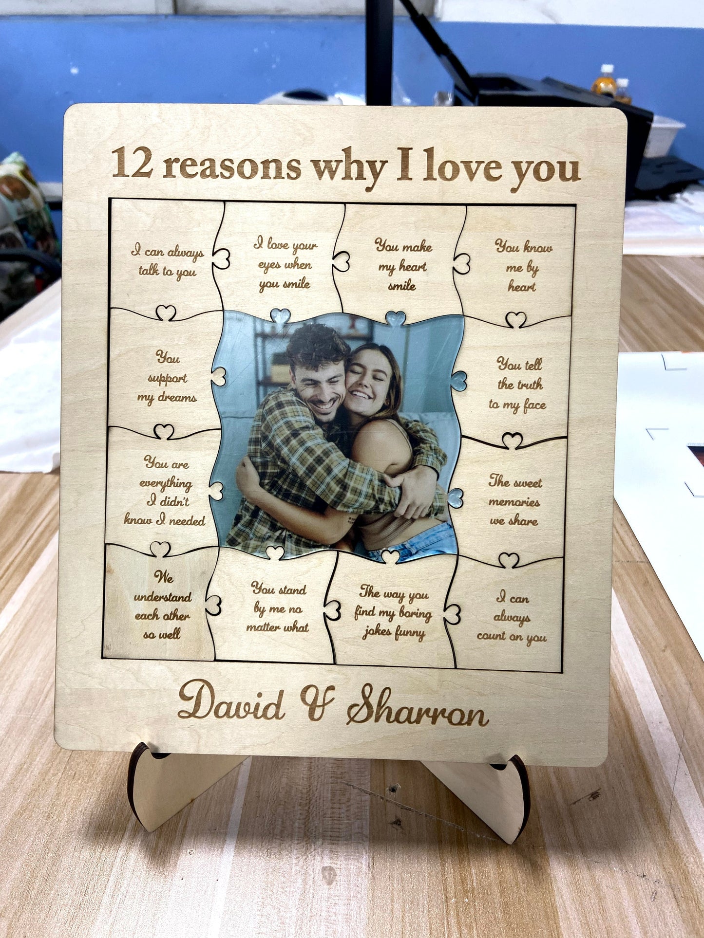 12 Reasons Why I Love You Custom Photo Name Acrylic Wooden Puzzle