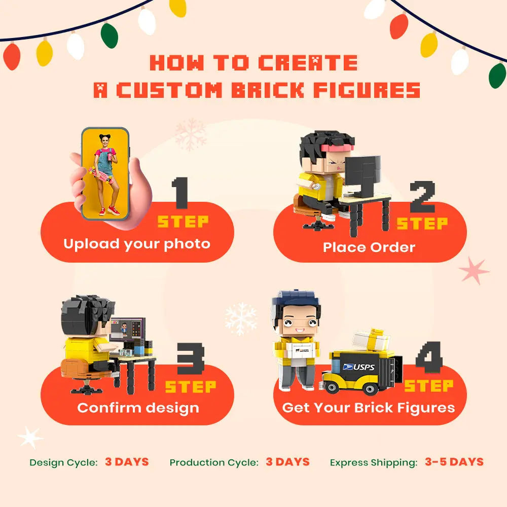 Full Body Customizable 1 Person Custom Brick with Frame Figures Small Particle Block Toy Brick Me Figures Gifts for Her