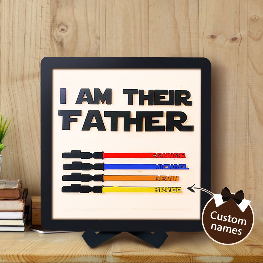 Custom Name Light Saber "I AM THEIR FATHER" Wooden Sign for Father's Day Gifts