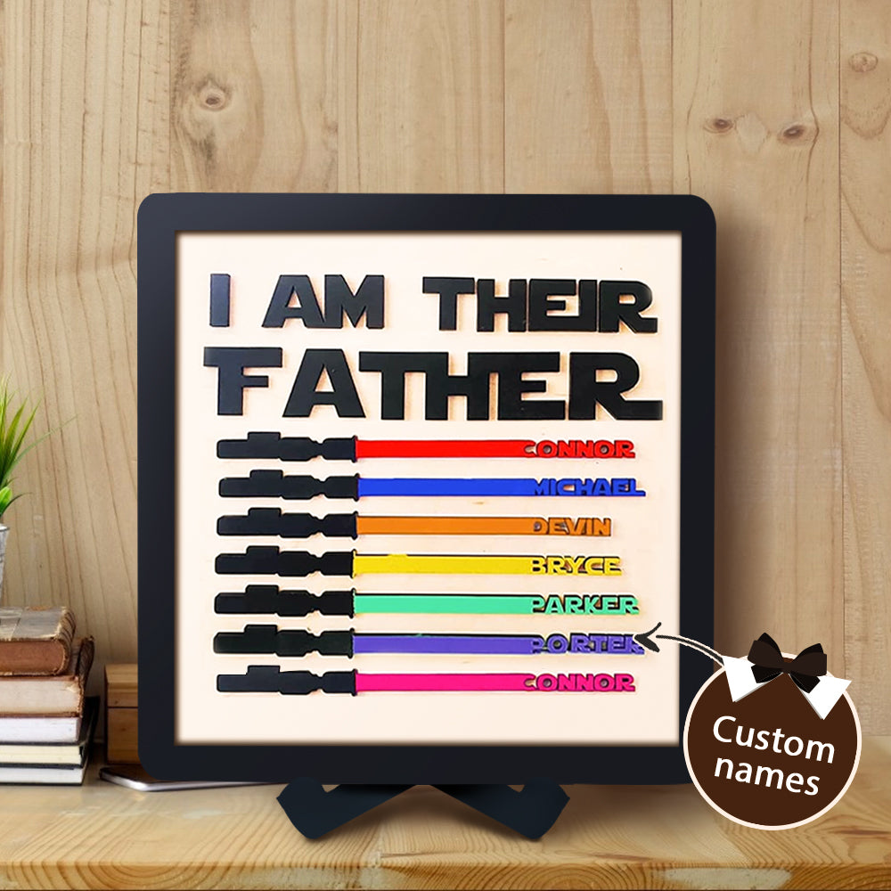 Custom Name Light Saber "I AM THEIR FATHER" Wooden Sign for Father's Day Gifts