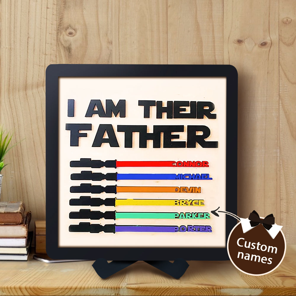 Custom Name Light Saber "I AM THEIR FATHER" Wooden Sign for Father's Day Gifts