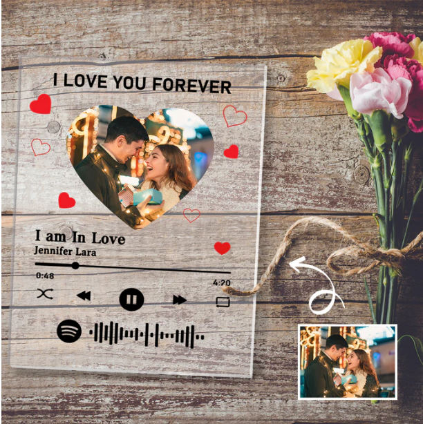 Custom Photo I am In Love Spotify Code Plaque Scannable Music Personalised Acrylic Photo Panel