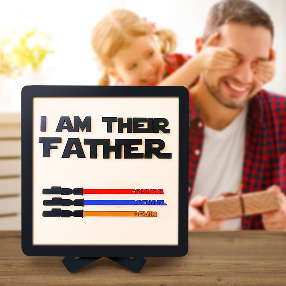 Custom Name Light Saber "I AM THEIR FATHER" Wooden Sign for Father's Day Gifts