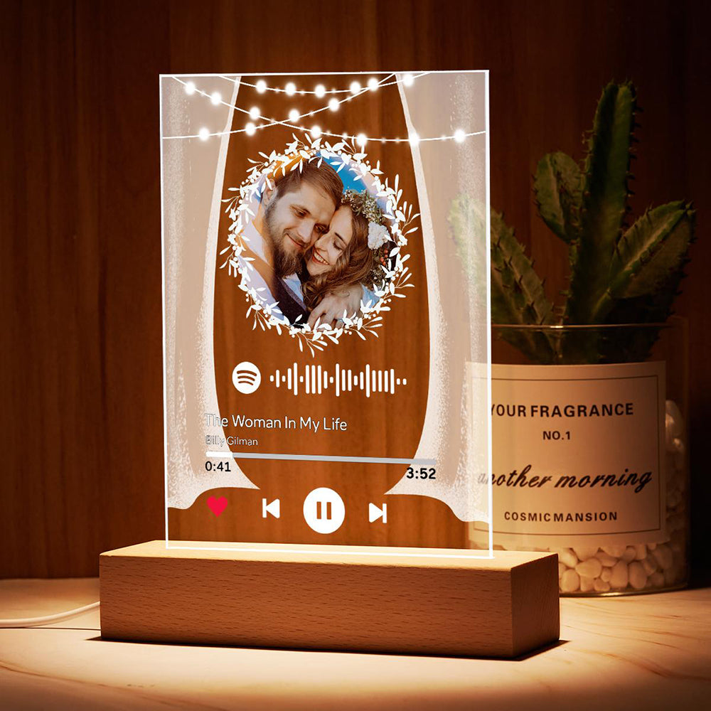 Custom Photo Marry Me Circular Scannable Spotify Code Music Plaque Night Light Personalised Acrylic Photo Frame