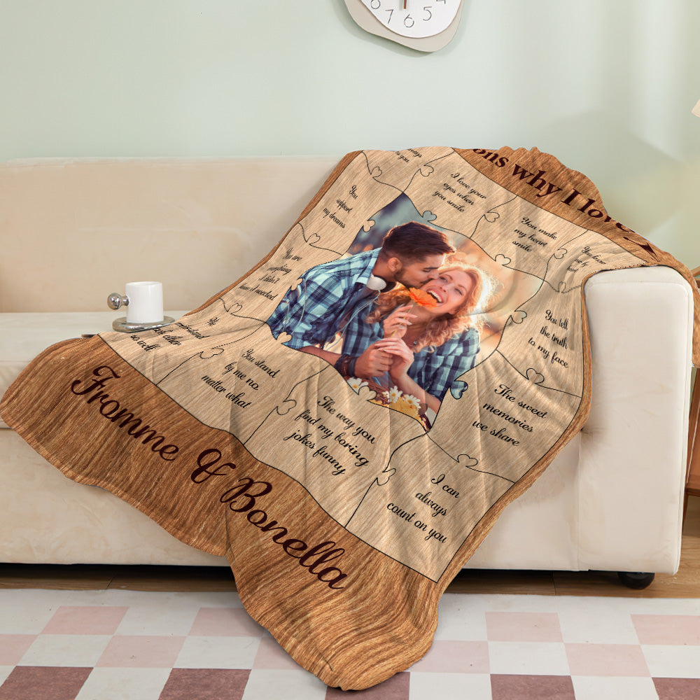 Custom Photo Blanket 12 Reasons Why I Love You Personalised Text Blanket