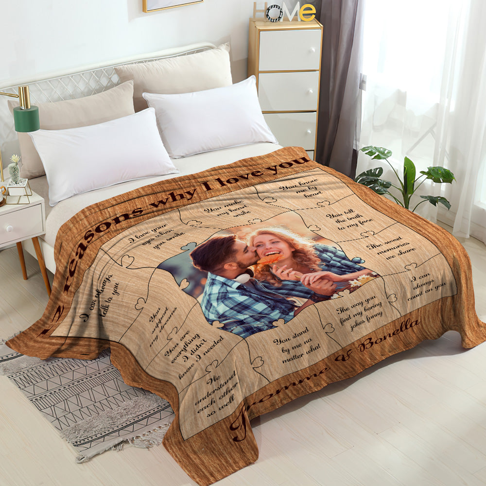 Custom Photo Blanket 12 Reasons Why I Love You Personalised Text Blanket