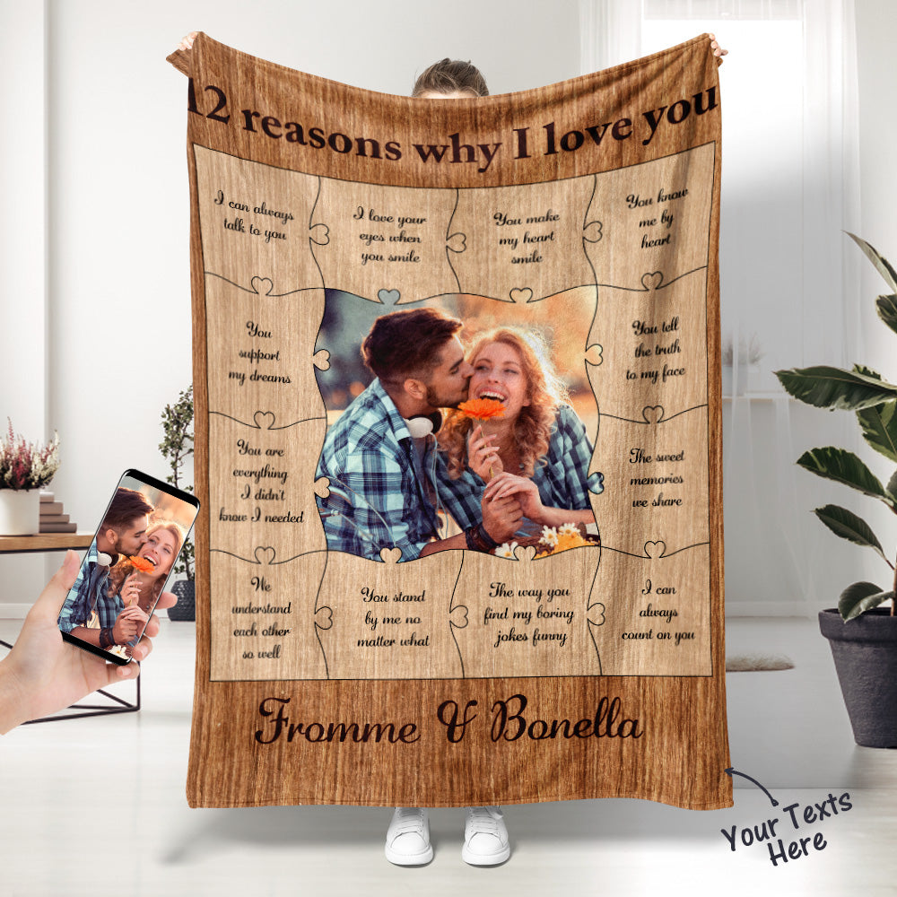 Custom Photo Blanket 12 Reasons Why I Love You Personalised Text Blanket