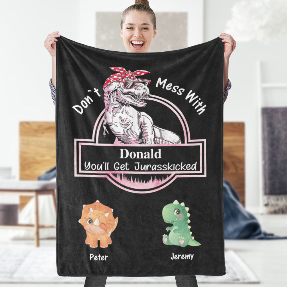 Custom Engraved Blanket Custom Dinosaurs Don't Mess With Mamasaurus Best Gift For Mother