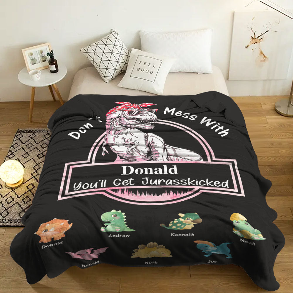 Custom Engraved Blanket Custom Dinosaurs Don't Mess With Mamasaurus Best Gift For Mother