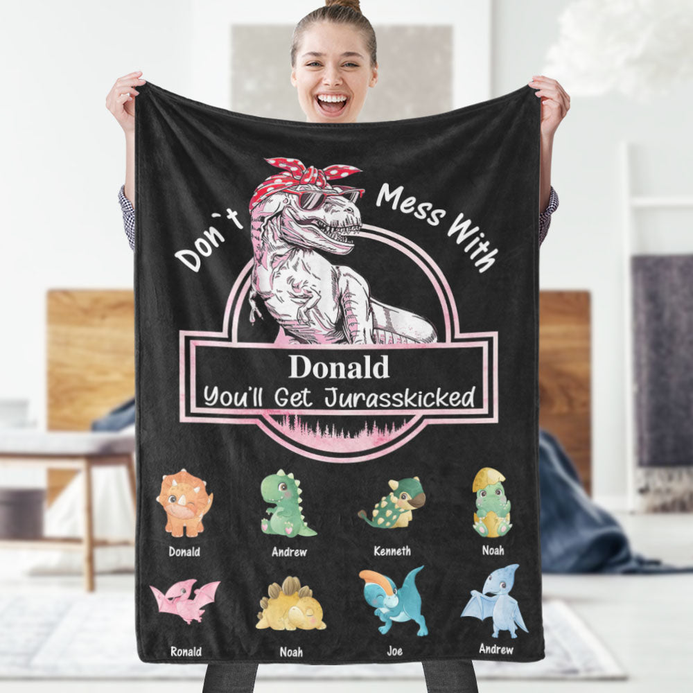 Custom Engraved Blanket Custom Dinosaurs Don't Mess With Mamasaurus Best Gift For Mother