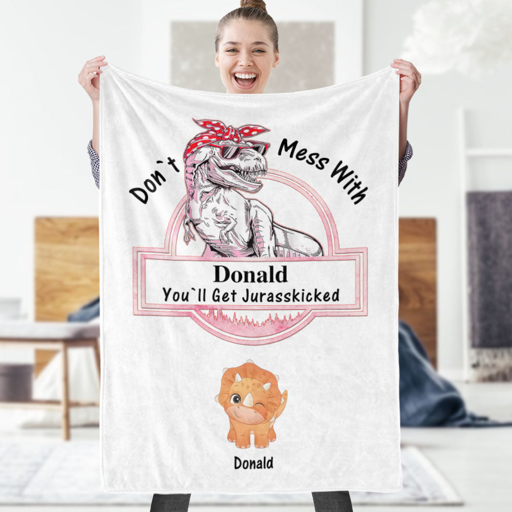 Custom Engraved Blanket Custom Dinosaurs Don't Mess With Mamasaurus Best Gift For Mother