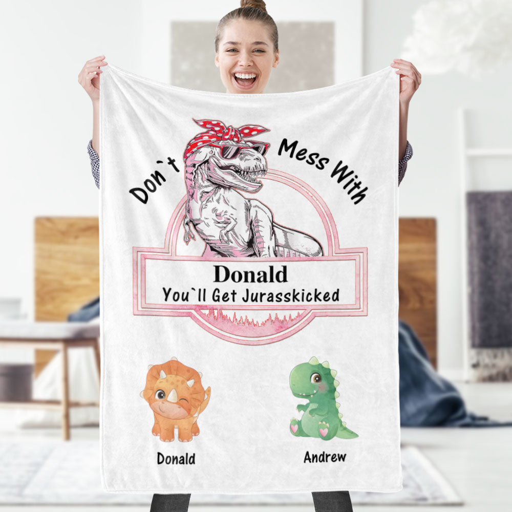 Custom Engraved Blanket Custom Dinosaurs Don't Mess With Mamasaurus Best Gift For Mother