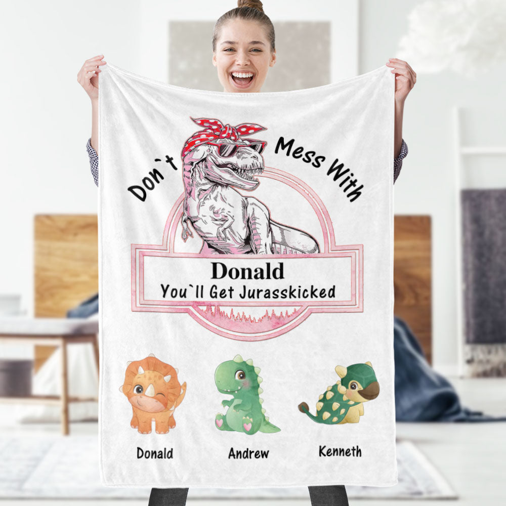 Custom Engraved Blanket Custom Dinosaurs Don't Mess With Mamasaurus Best Gift For Mother