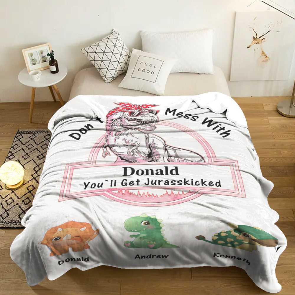 Custom Engraved Blanket Custom Dinosaurs Don't Mess With Mamasaurus Best Gift For Mother