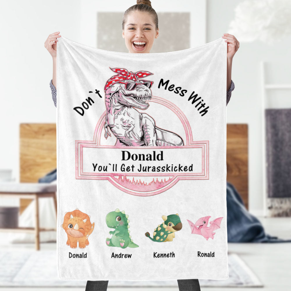 Custom Engraved Blanket Custom Dinosaurs Don't Mess With Mamasaurus Best Gift For Mother