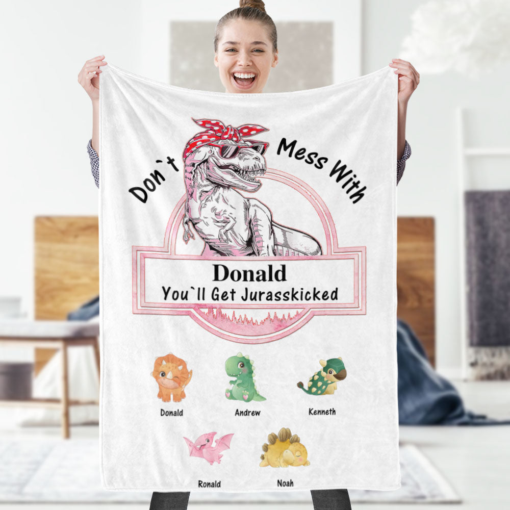 Custom Engraved Blanket Custom Dinosaurs Don't Mess With Mamasaurus Best Gift For Mother