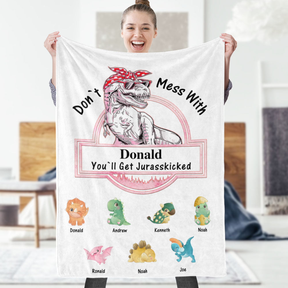 Custom Engraved Blanket Custom Dinosaurs Don't Mess With Mamasaurus Best Gift For Mother