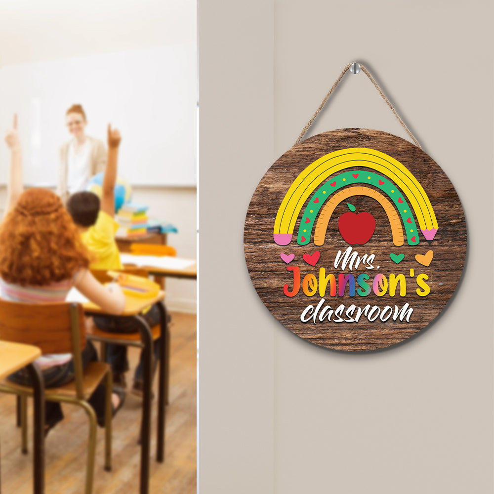 Custom Teacher Name Sign for Door, Teacher Personalised Rainbow Sign