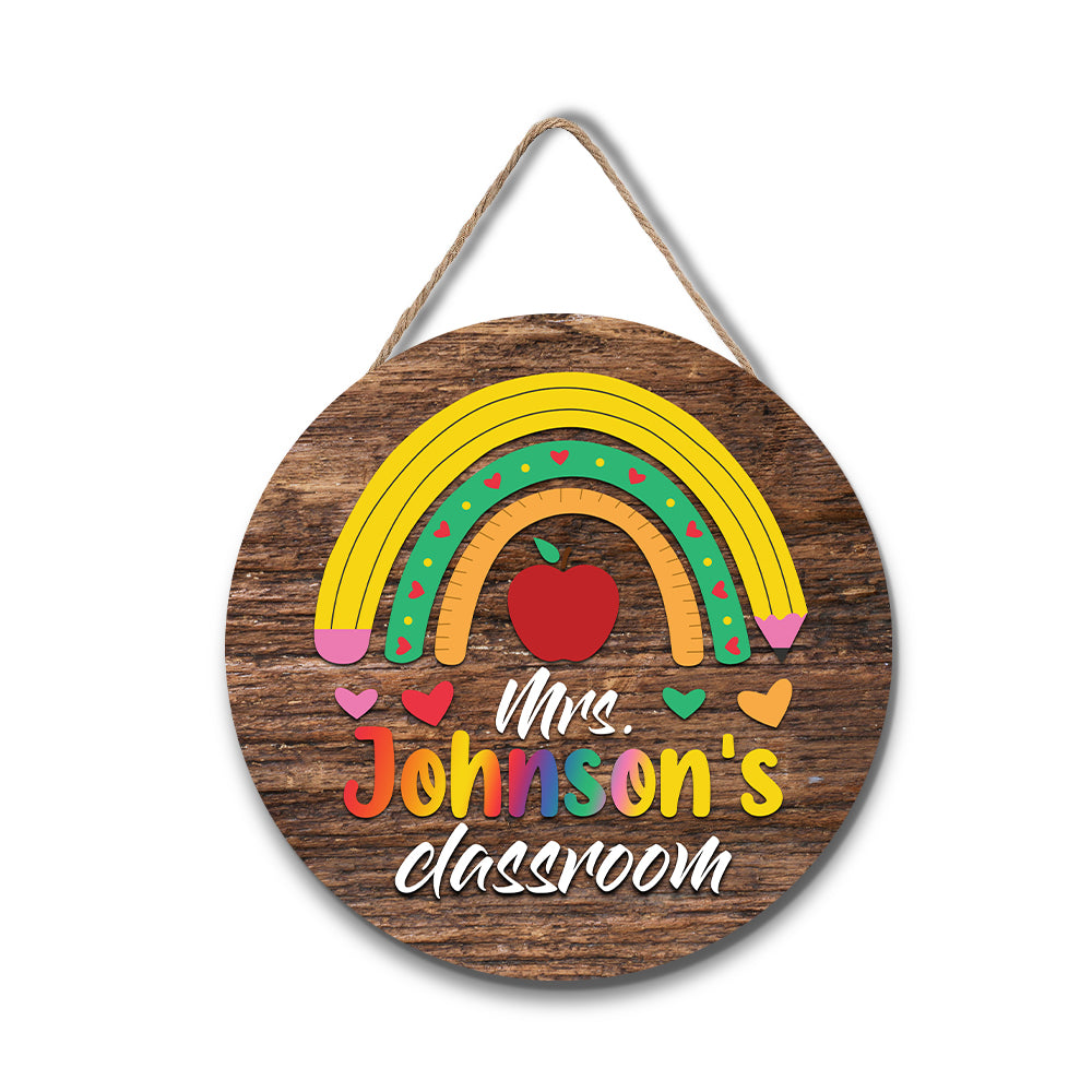 Custom Teacher Name Sign for Door, Teacher Personalised Rainbow Sign