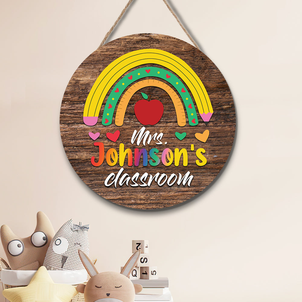 Custom Teacher Name Sign for Door, Teacher Personalised Rainbow Sign