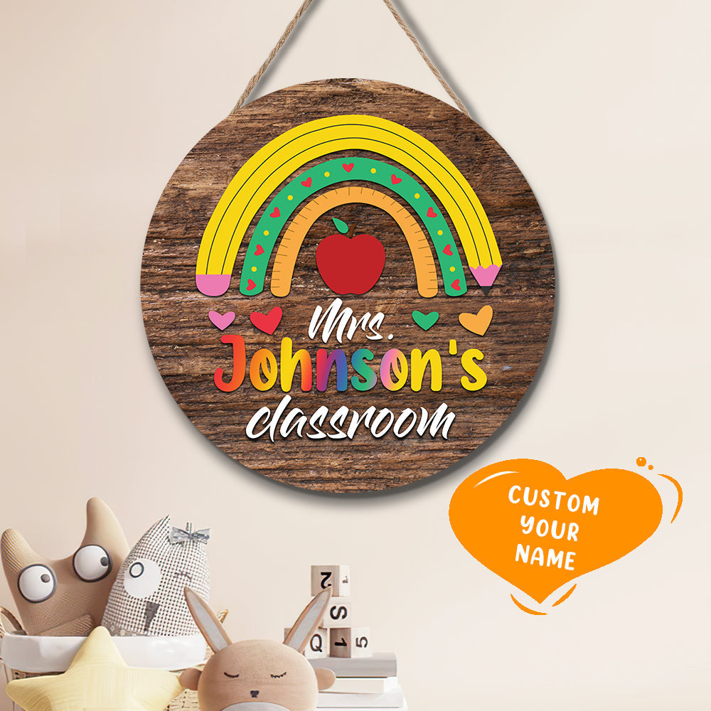 Custom Teacher Name Sign for Door, Teacher Personalised Rainbow Sign