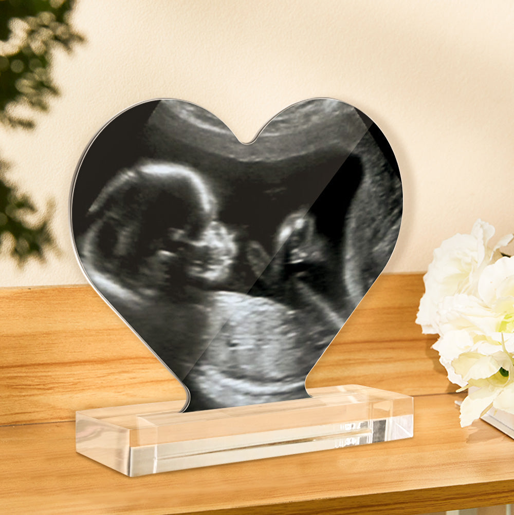 Custom Ultrasound Photo Heart Shaped Acrylic Plaque Gift for Expectant Mother