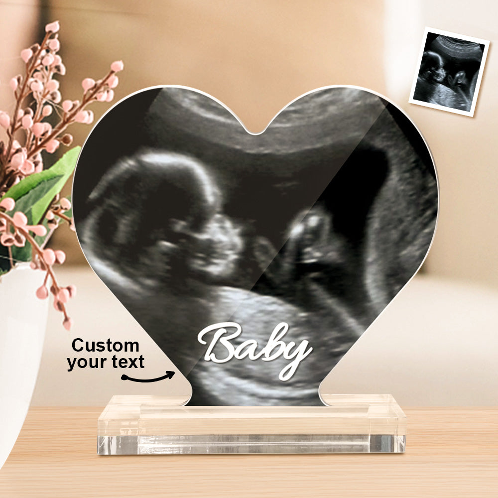 Custom Ultrasound Photo Heart Shaped Acrylic Plaque Gift for Expectant Mother