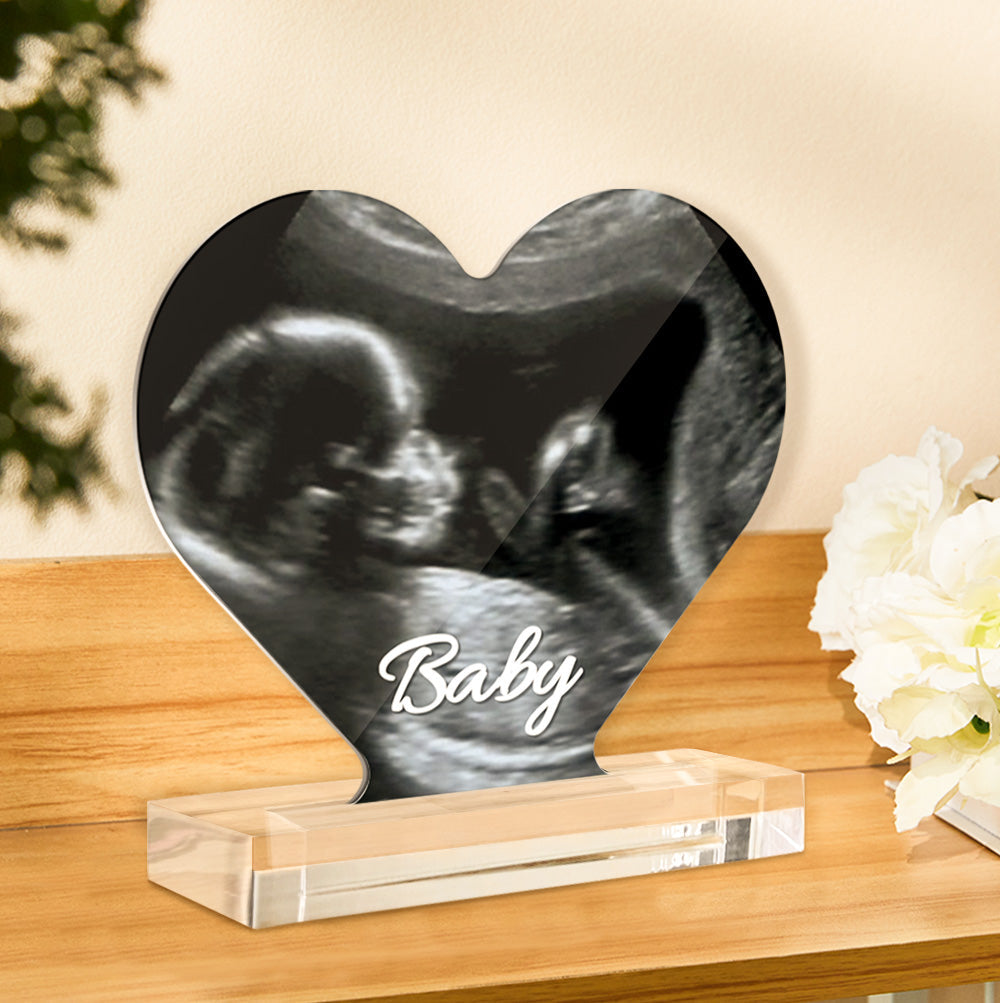 Custom Ultrasound Photo Heart Shaped Acrylic Plaque Gift for Expectant Mother