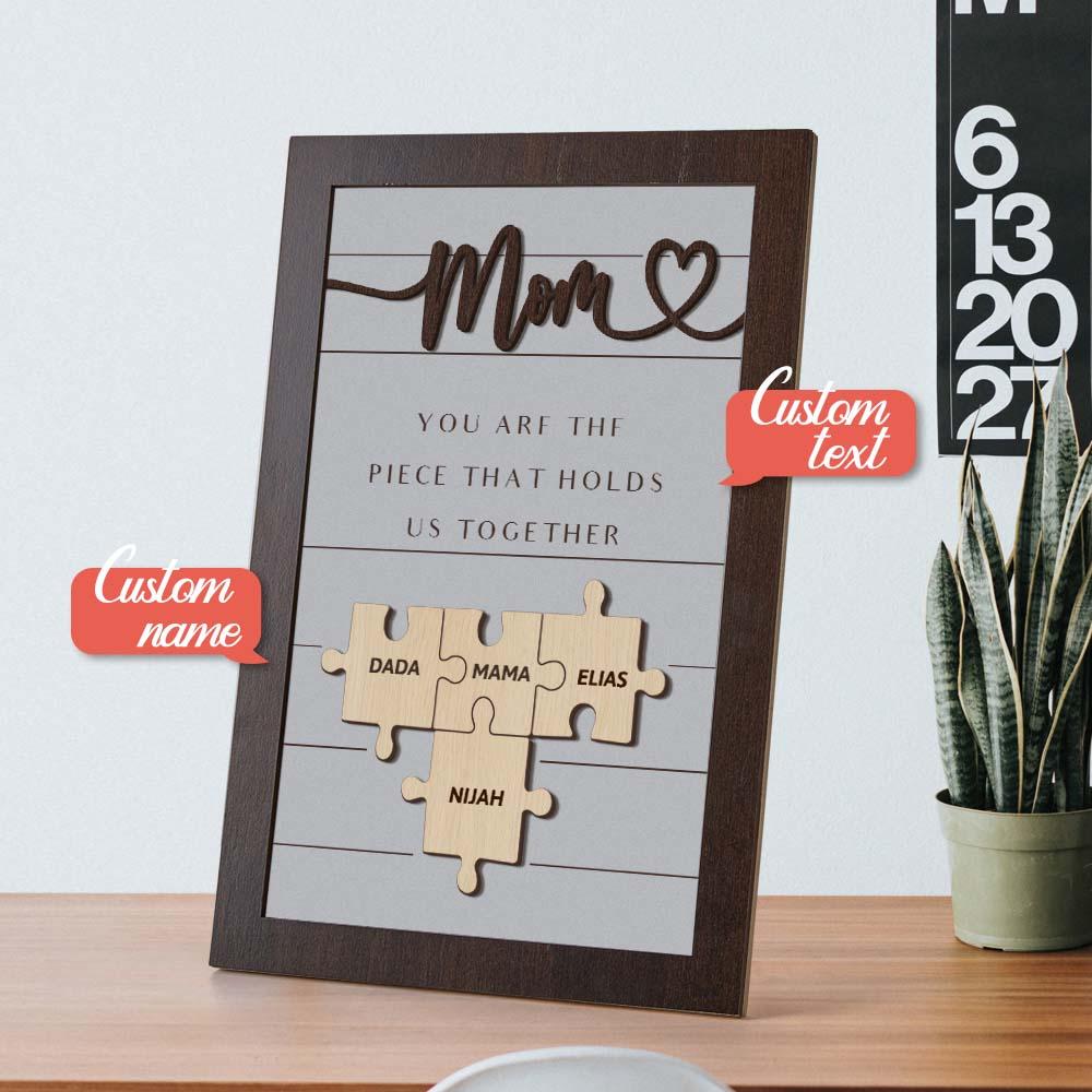 Custom Engraved Name and Text Pieces Custom Jigsaw Picture Frame Mother's Day Gift for Mom