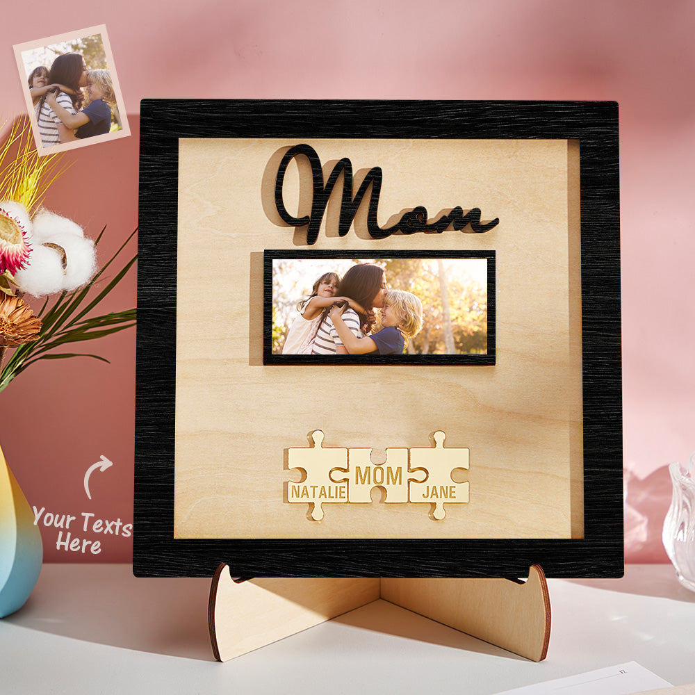 Custom Photo Engraved Ornament Mother's Day Puzzle Wooden Commemorate Gifts