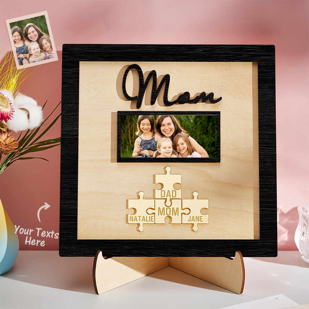 Custom Photo Engraved Ornament Mother's Day Puzzle Wooden Commemorate Gifts