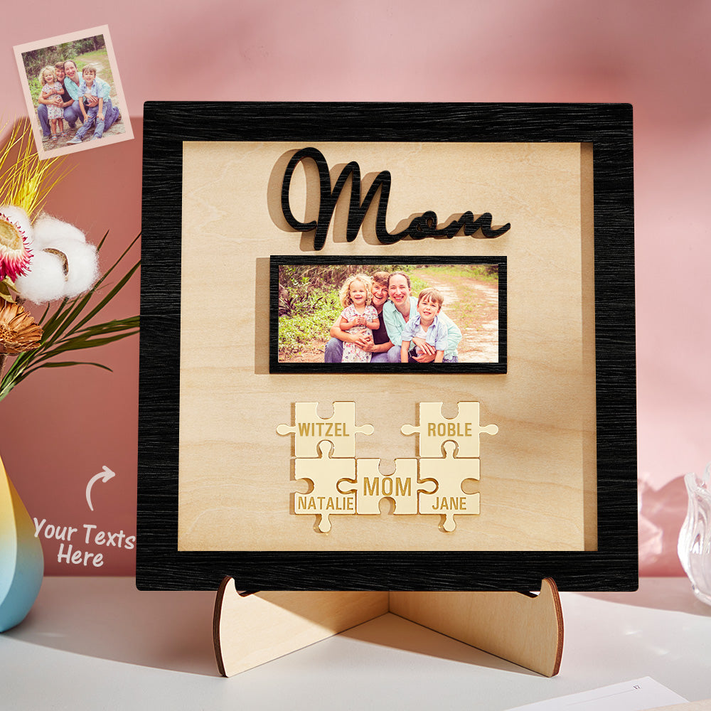 Custom Photo Engraved Ornament Mother's Day Puzzle Wooden Commemorate Gifts