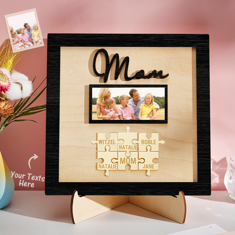 Custom Photo Engraved Ornament Mother's Day Puzzle Wooden Commemorate Gifts