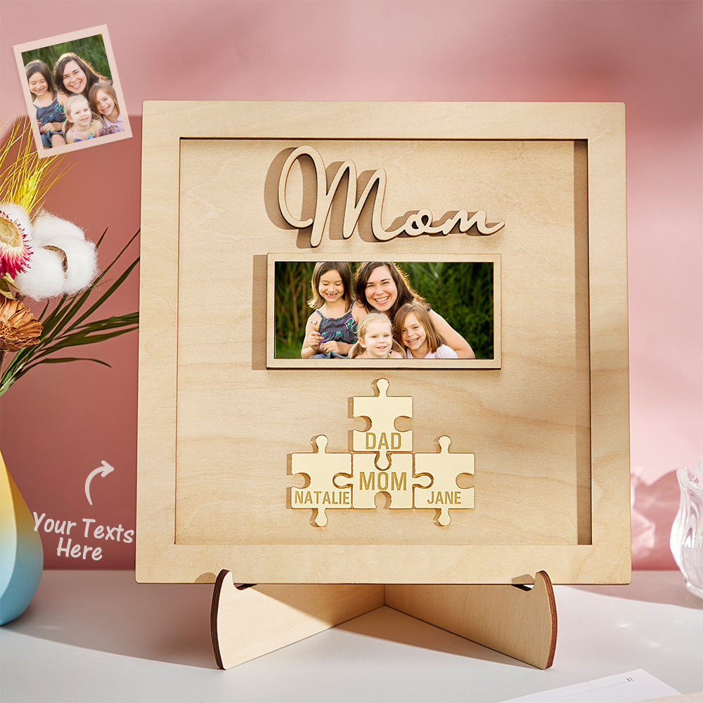 Custom Photo Engraved Ornament Mother's Day Puzzle Wooden Commemorate Gifts