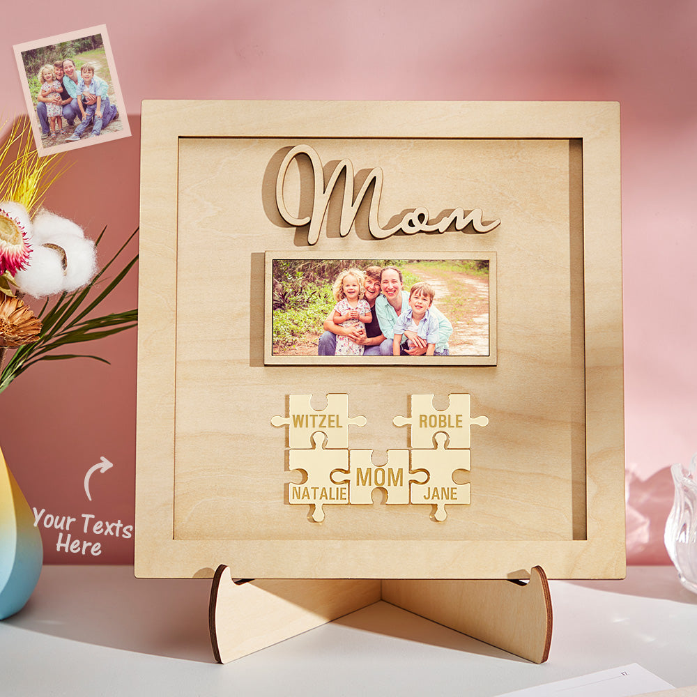 Custom Photo Engraved Ornament Mother's Day Puzzle Wooden Commemorate Gifts