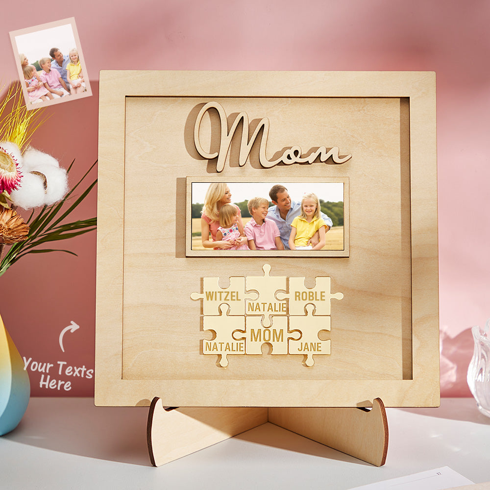 Custom Photo Engraved Ornament Mother's Day Puzzle Wooden Commemorate Gifts