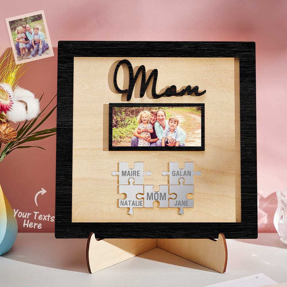 Custom Photo Engraved Ornament Mother's Day Puzzle Wooden Commemorate Gifts