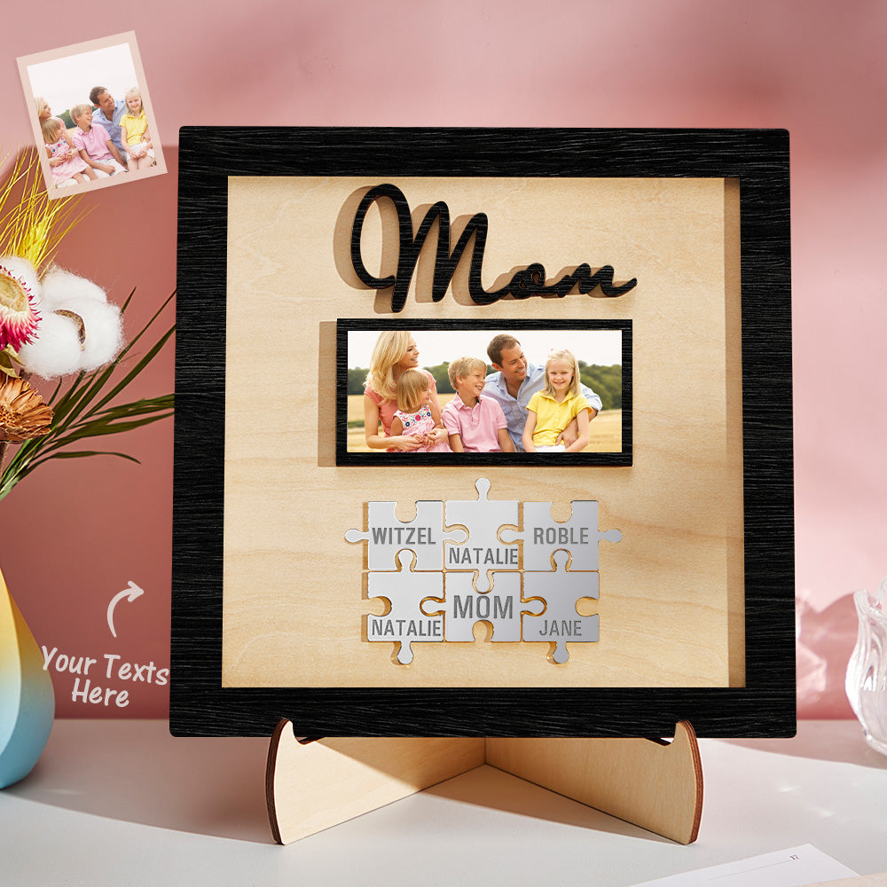 Custom Photo Engraved Ornament Mother's Day Puzzle Wooden Commemorate Gifts