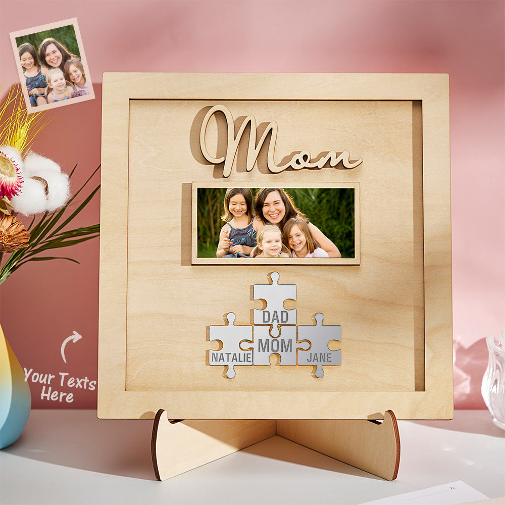 Custom Photo Engraved Ornament Mother's Day Puzzle Wooden Commemorate Gifts