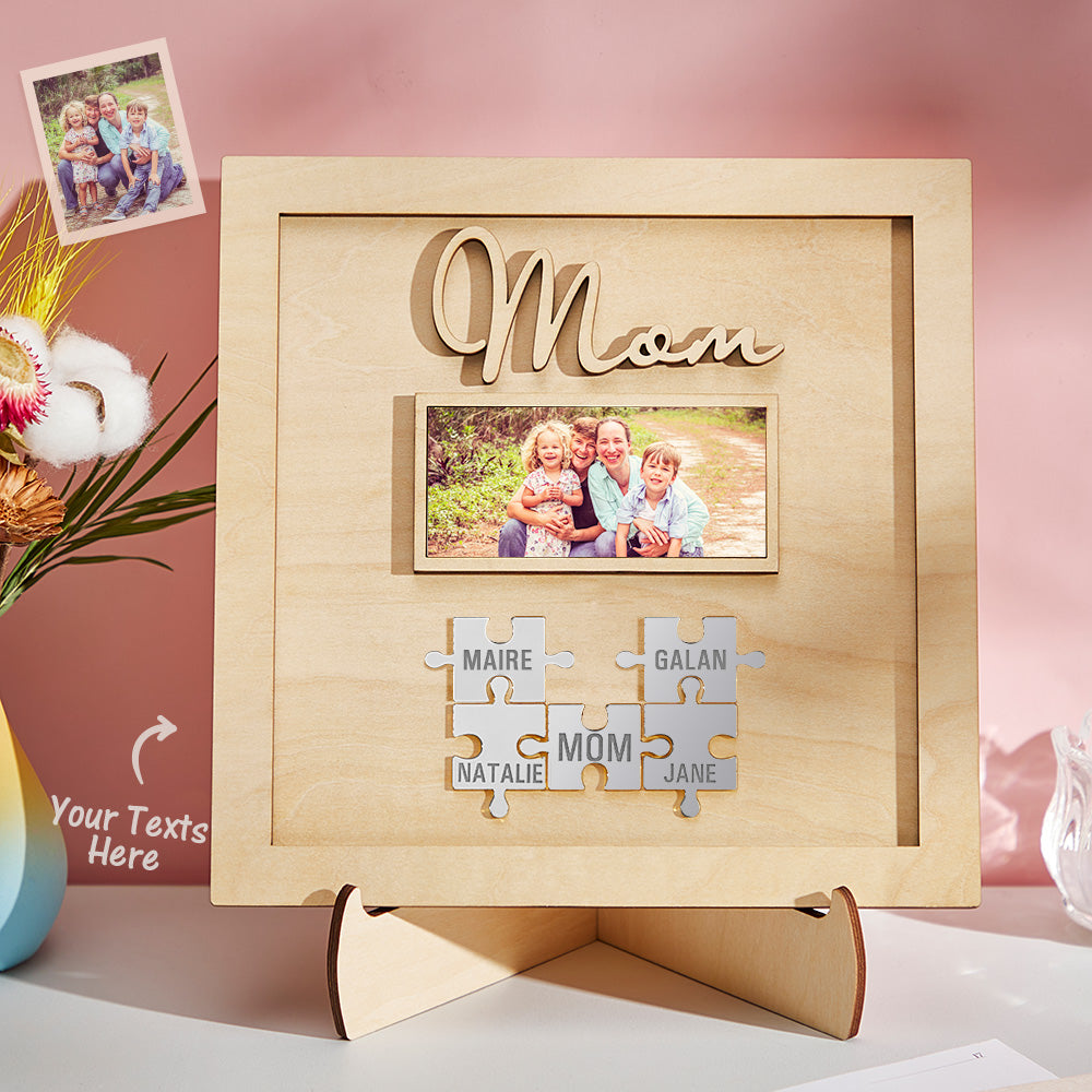 Custom Photo Engraved Ornament Mother's Day Puzzle Wooden Commemorate Gifts