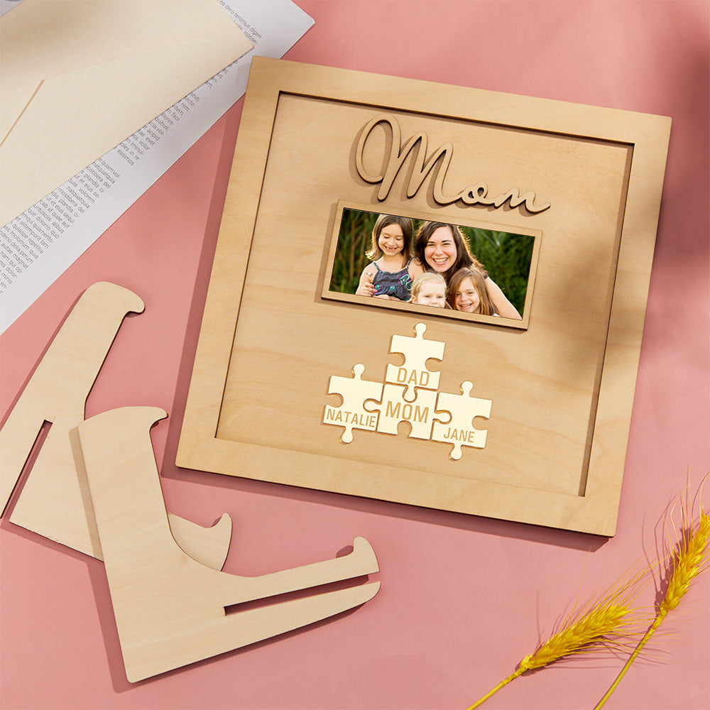 Custom Photo Engraved Ornament Mother's Day Puzzle Wooden Commemorate Gifts