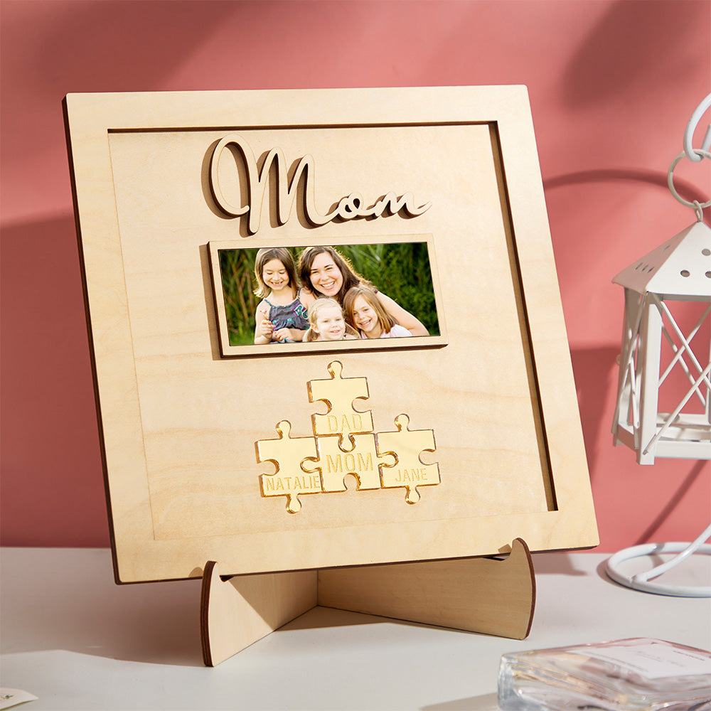 Custom Photo Engraved Ornament Mother's Day Puzzle Wooden Commemorate Gifts