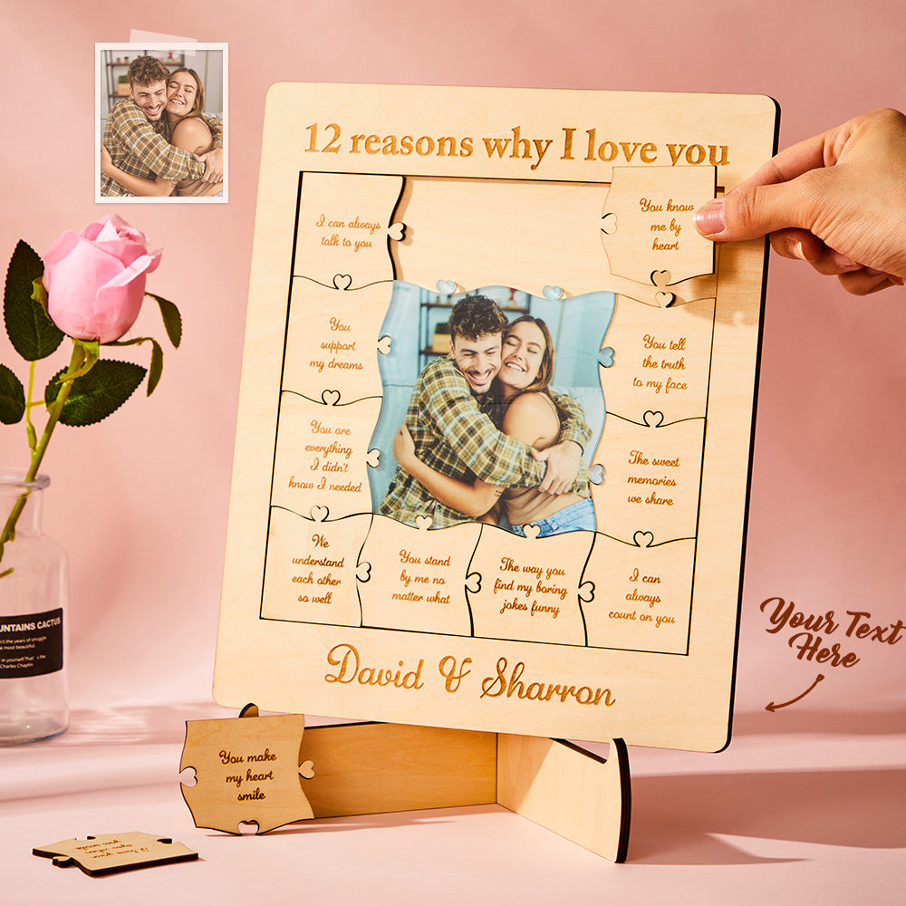 12 Reasons Why I Love You Custom Photo Name Acrylic Wooden Puzzle