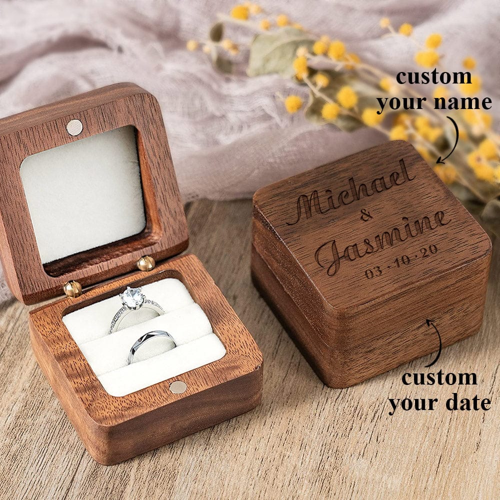 Engraved Wooden Ring Box Custom Ring Box Anniversary Gift For Her