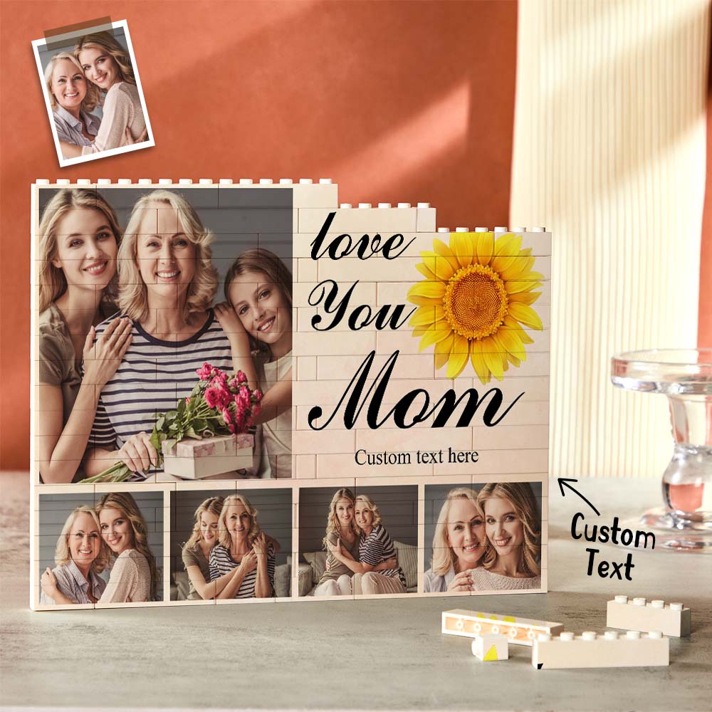 Custom Building Block Puzzle Horizontal Trio Photo Brick Love You Mom Mother's Day Gift