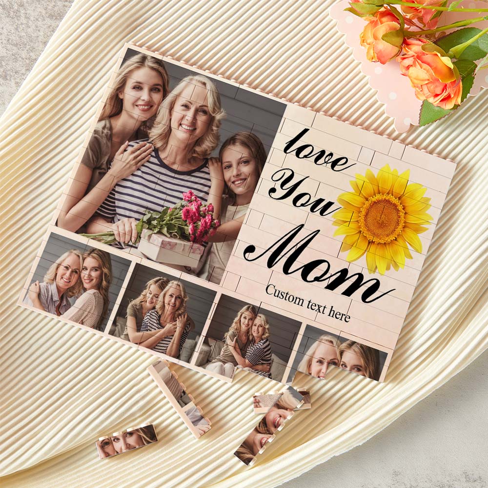 Custom Building Block Puzzle Horizontal Trio Photo Brick Love You Mom Mother's Day Gift